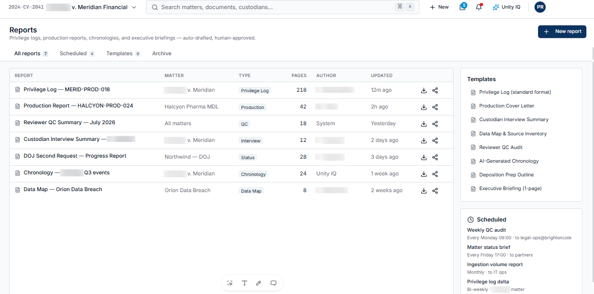 LegalIQ reports and executive intelligence