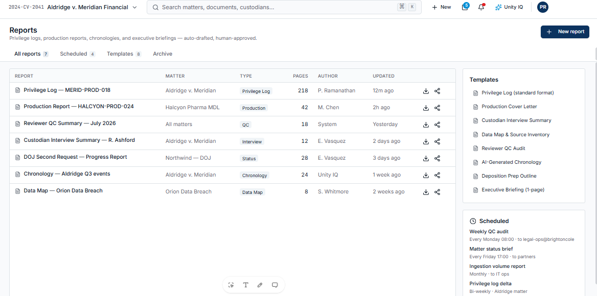 LegalIQ reports and executive intelligence