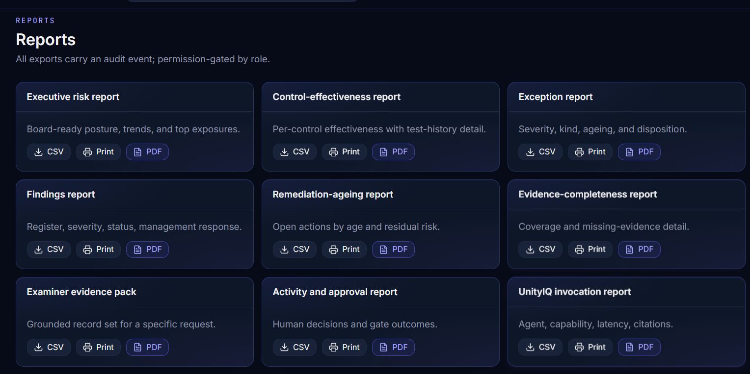 Risk & Compliance IQ executive reporting library