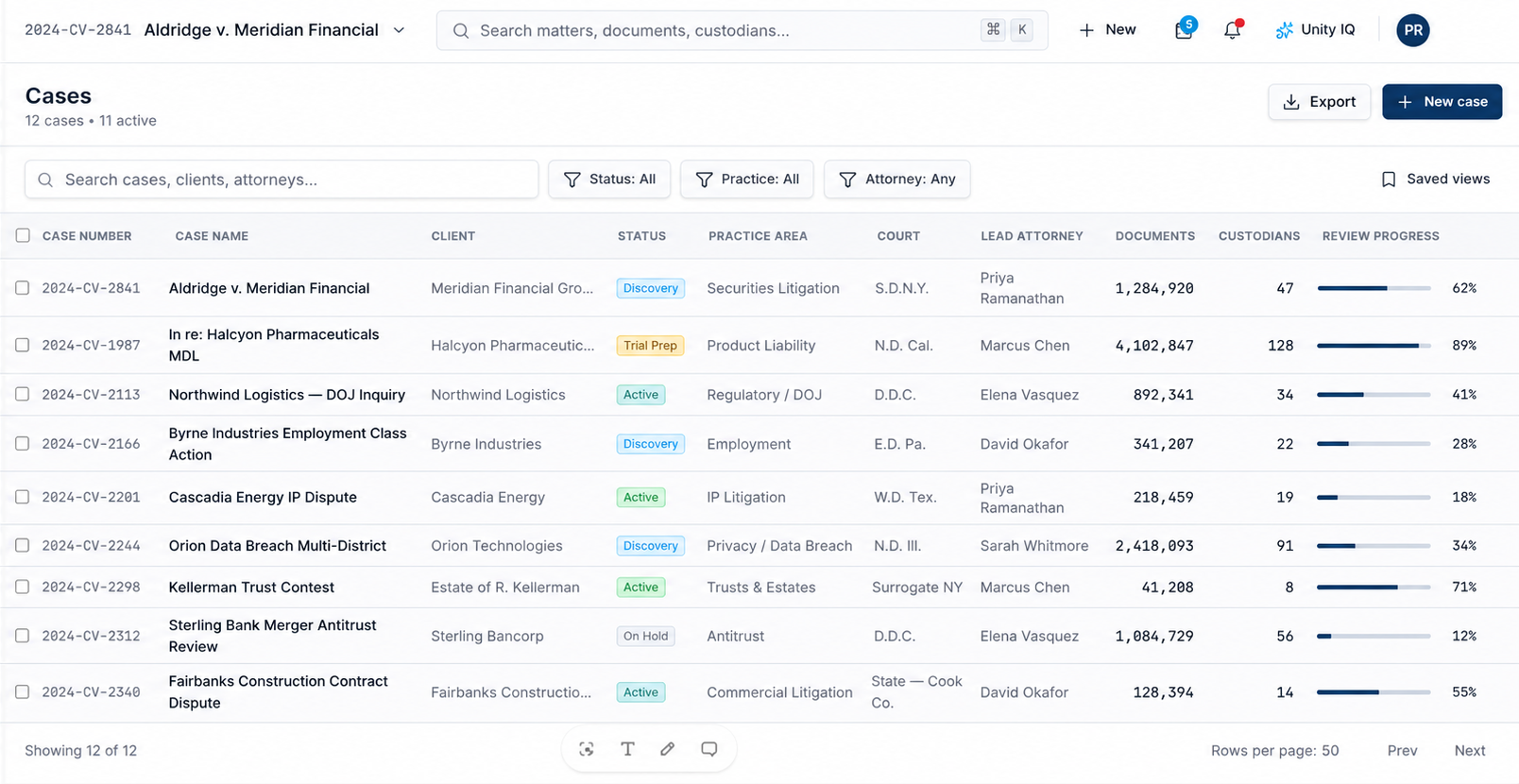 LegalIQ centralized case management workspace