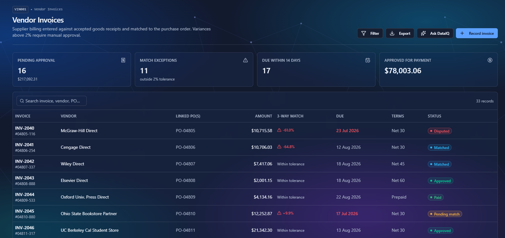 Ecommerce IQ vendor invoice matching
